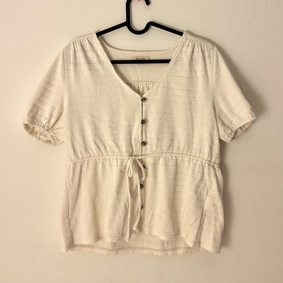 Madewell Puff-Sleeve Drawstring Top Antique Cream Small - Picture 3 of 5